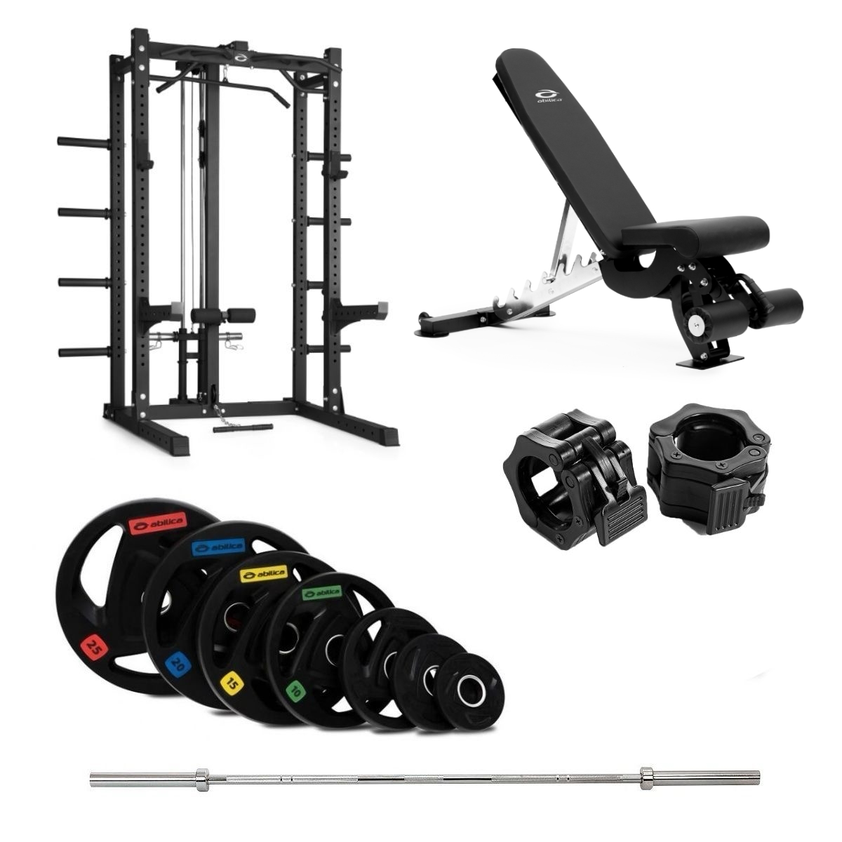 HR 500 Half Rack Olympic med bænk og nedtræk – 150 kg
