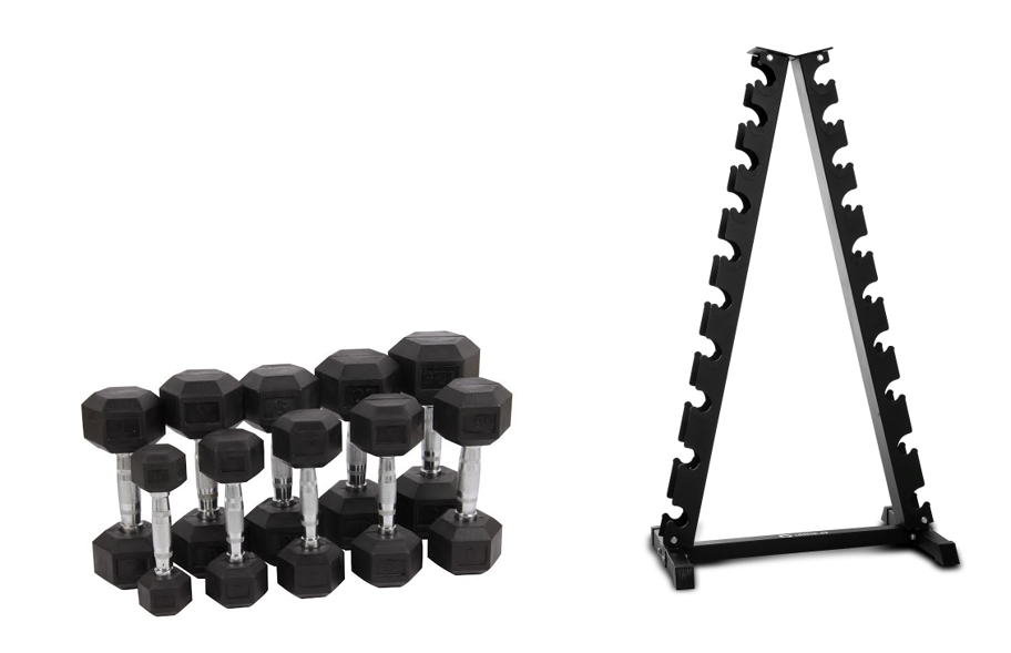 Hex håndvægtspakke 1 - 10 kg med håndvægtstativ